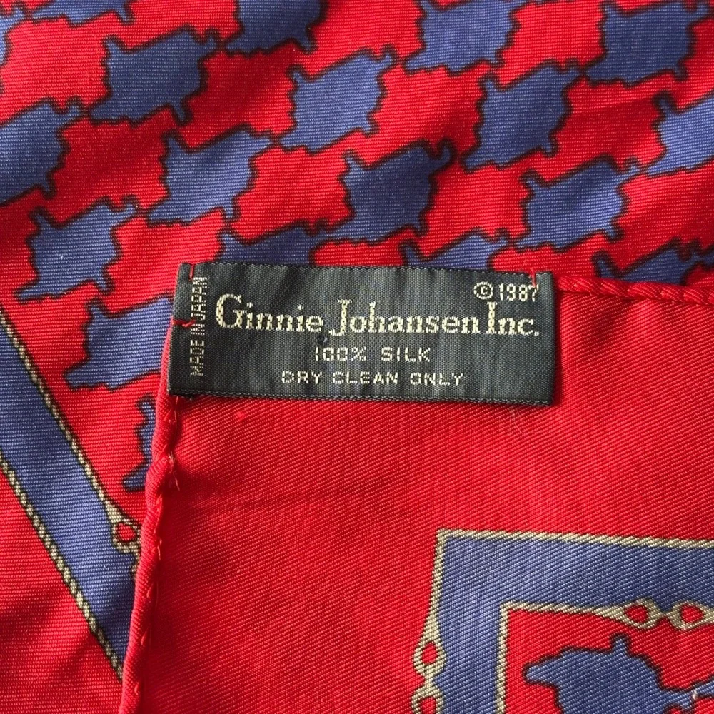 Vintage 1987 Ginnie Johansen Red Blue Silk Scarf Geometric Made in Japan 34
